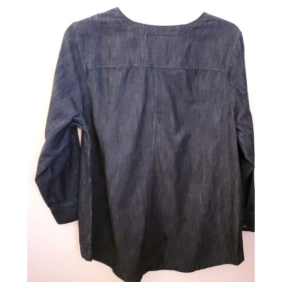 Denim247 Dark Wash Denim Lace Up Neckline Long Sleeve Tunic Size 24W EUC - Picture 4 of 8